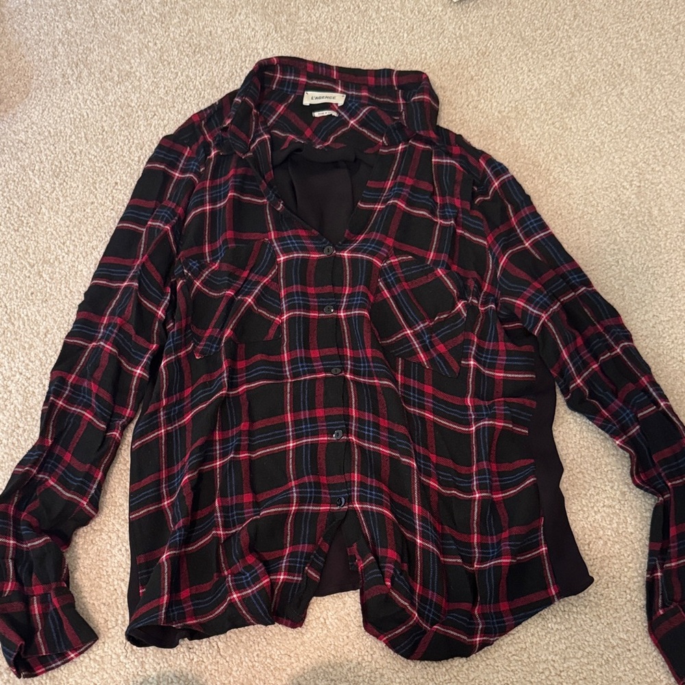 Red and Black Plaid Button-Up Shirt